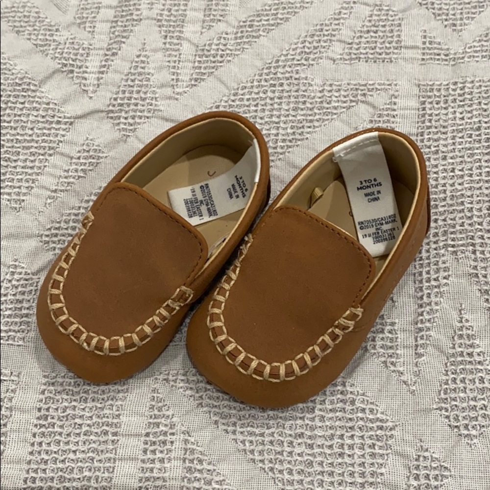 Janie and Jack baby tan leather moccasins 3-6m